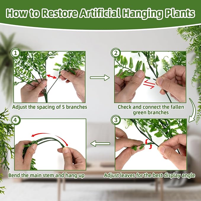 RAINFLOW 2PCS Reptile Plants for Terrarium - Fake Hanging Terrarium Plants, Artificial Boston Fern for Bearded Dragon Snake Geckos Hermit Crab Lizard Chameleon Turtle Reptile Decor(L30 xW5.1)