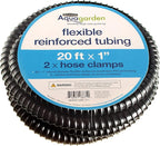 Pennington Aquagarden Aquagarden Flexible Reinforced Pond, 20ft x 1” Internal Diameter, Smooth-bore PVC Pond Tubing, Includes 2 stainless steel Hose Clamps, Corrugated, Tough and Strong