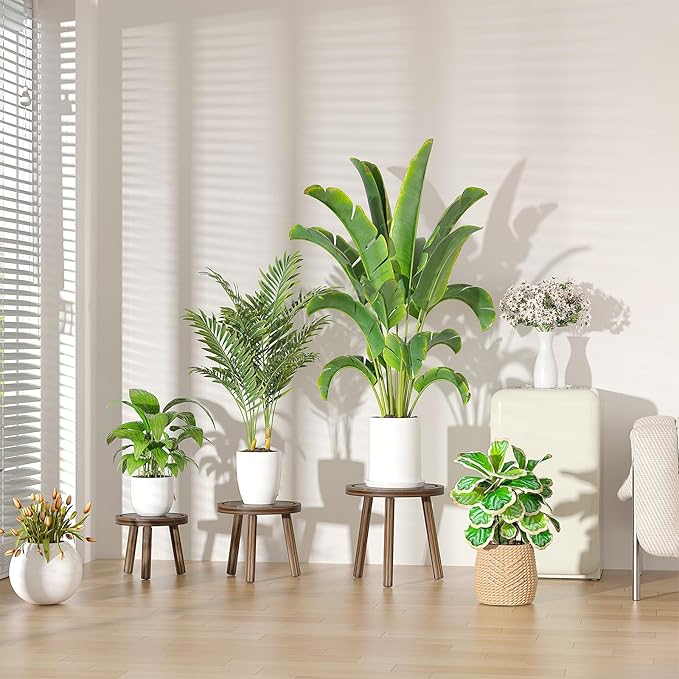 5-Pack Wood Plant Stands Indoor, Single Plant Stand for 6-12 Inch Pots, Mid-Century Modern Plant Stool, Tall Plant Stand for Large Plants for Living Room, Balcony, Office (Dark Brown)