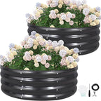 G GOOD GAIN Round Raised Garden Bed - 2Pcs 3x3x1ft Galvanized Steel Planter Boxes Outdoor with Rubber Edge Trim | Metal Raised Beds for Gardening Vegetables Flowers Fruits Herbs (Dark Grey)
