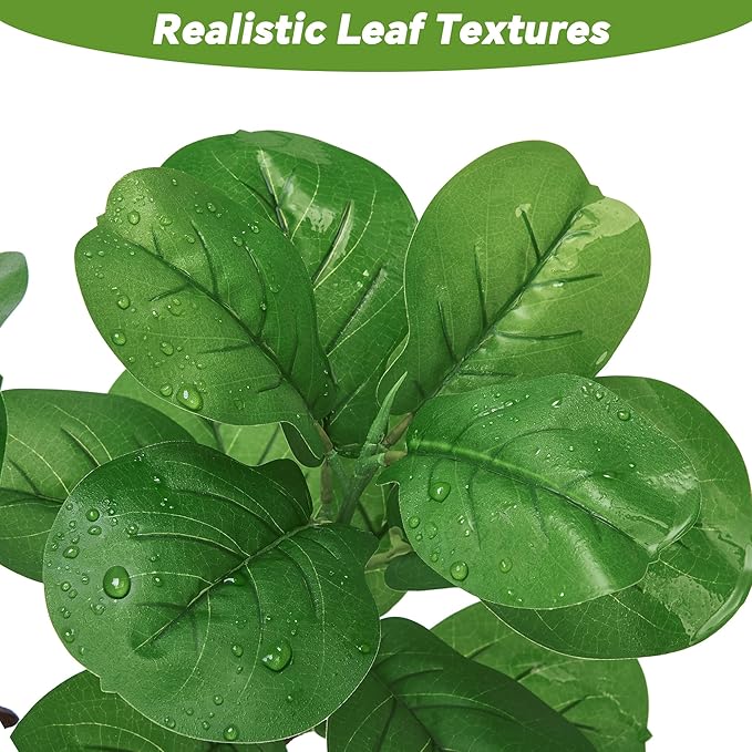 iilitphke Artificial Fiddle Leaf Fig Tree with Black Planter, 4FT Tall Fake Tree with Natural Wood Trunk for Home Decor, Faux Ficus Tree Fake Moss for Indoor Office Living Room
