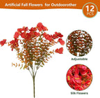 Artificial Flowers for Outdoor, UV Resistant Fake Silk Pansies Flowers, Realistic Faux Plants for Outside Indoor Porch Patio Window Box Planter Home Decor (12, Orange Red)