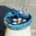 Ceramic Solar Fountain Bird Bath with Battery Backup,Bird Bath for Outside,Bird Bath Bowl for Garden, Patio & Yard Decor,Working at Night for at Least 6 Hours (Koi Fish).