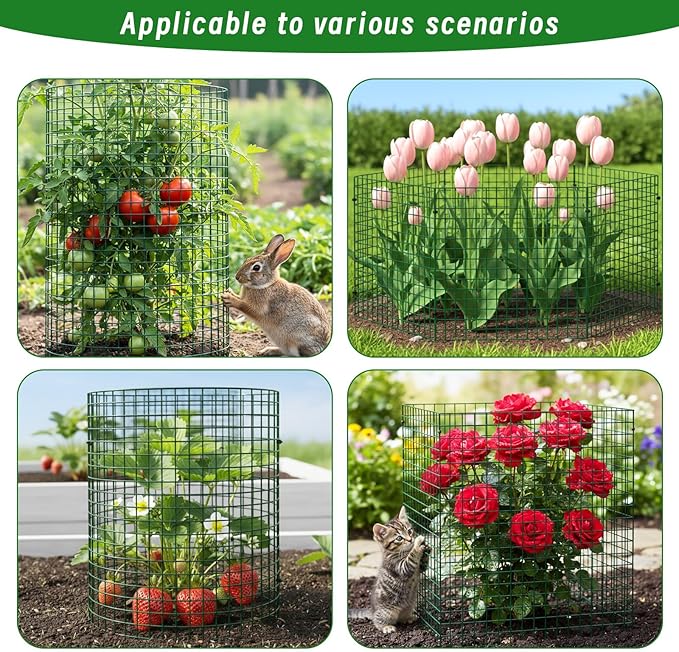 Plant Protectors from Animals - DIY Reusable Plant Cages for Outdoor Plants, Square Mesh Plant Covers Kits, 12"x12" Panels (6/18/30 Pcs) (6, Dark Green)