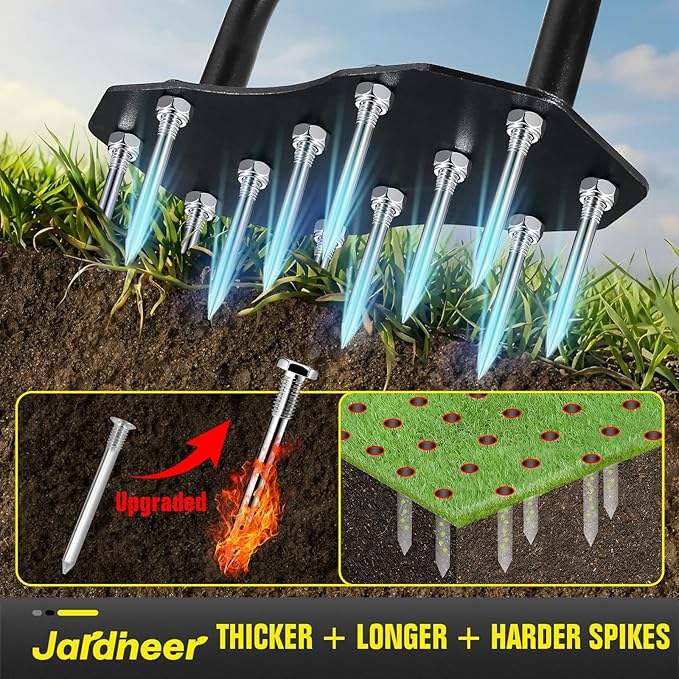 Jardineer Lawn Aerator Spike Tool, 36" Manual Yard Aeration Tool with 12 Thickened Steel Spikes, Pre-Assembled Grass Aerator for Soil Loosening & Yard Aeration in Lawn, Yard and Garden