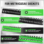 SWANLAKE 4-Piece Magnetic Socket Organizer Set, Metric & SAE Socket Holder Set Includes 1/4", 3/8" Drive Sockets Trays, Magnetic Sockets Organizer for Tool Box Drawer