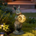 Solar Rabbit Statue with LED Lights, Outdoor Garden Decor, Bunny Figurine for Patio Yard, Lawn Ornament, Easter & Housewarming Gift
