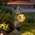 Solar Rabbit Statue with LED Lights, Outdoor Garden Decor, Bunny Figurine for Patio Yard, Lawn Ornament, Easter & Housewarming Gift