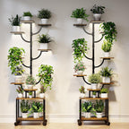 Plant Stand Indoor with Grow Lights - 9-Tier Plant Stand with Wheels, Tall Metal and Wood Indoor Plant Shelf with Tree Design, Rolling Flower Pot Holder Rack with Waterproof Finish, Adjustable Display Stand for Home Garden, Patio, 62" Tall