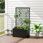 kinbor Planter with Trellis - Metal Planter Boxes Outdoor, Raised Garden Bed with Lattice Trellis for Climbing Plants, Black Flower Boxes Outdoor