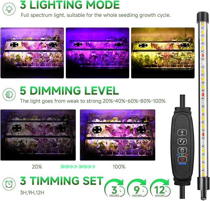 Seed Starter Tray, Seed Starter Kit with Grow Lights, Color Change Grow Lights for Seed Starting Kit, 3 Timming Set, Indoor Plant Growing Kit for Gardeners, Germination Trays Kits, Gardening Gifts