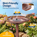 VIVOHOME Bird Bath with Solar Fountain for Outside, Polyresin Pedestal Bird Baths with Solar Powered Pump for Outdoor, Garden, Weather-Resistant Birdbaths with 20" Bowl, Bronze