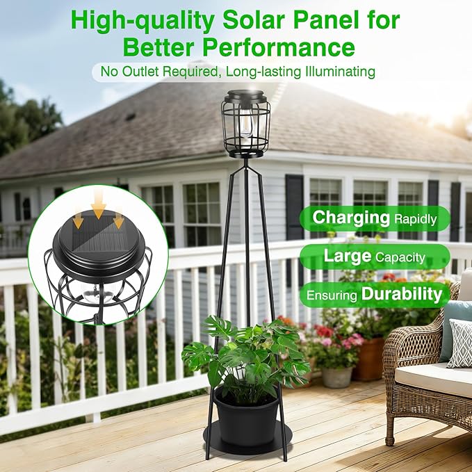 TOWPONICS Outdoor Floor Lamp with Planter Stand, 40.75'' Outdoor Solar Lights with 2700K Warm White LED Bulb, IP65 Waterproof Solar Powered Outdoor Lamp for Patio Backyard Garden Pathhway Decor,1 Pack