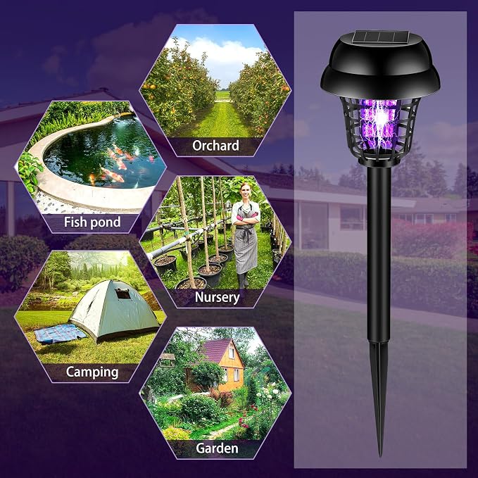 Qualirey 4 Pcs Solar Bug Zapper Waterproof Outdoor Mosquito Zapper Mosquito Killer and Lighting Bug Repellent Lamp for Indoor Outdoor Use Garden Patio (Vintage Black,Plastic)