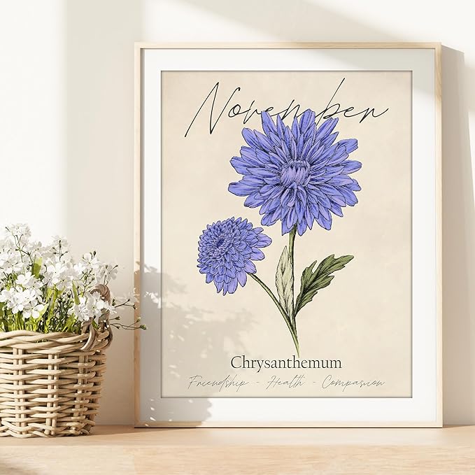 November Birth Flower Art Print - 11x14 (Unframed) | Capturing the Splendor of the November Birth Flower | Decor Accent for Birthdays and Special Occasions | Living Room Decor | Modern Home Decor