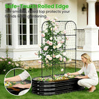 DoCred 2 in 1 Galvanized Raised Garden Bed, 2Pcs Garden Planter Box with 71" H Trellis for Climbing Plants, Outdoor Gardening Raised Beds with Climbing Net for Fruits, Vegetables, Flower (Black)