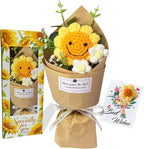 PXFCXVMQ Crochet Flower Bouquet Sunflower Bouquets Knitted Flowers Crocheted Flowers Handmade Sunflower Bouquet for Mother's Day,Graduation,Birthday,Teacher Appreciation Gift with Card and Giftbox