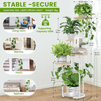 TOSKING 5-Tier Thickened Metal Plant Stand, Anti-Tip Round Base for Pots, Child & Pet Friendly, Corner Shelf Flower Pot for Multiple Plants, Indoor Outdoor Use for Living Room Balcony Patio Garden (White and Wood, 42in)