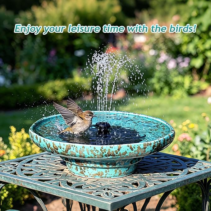 Solar Fountain Ceramic Bird Bath,Bird Bath for Outside,Outdoor Fountain BirdBaths,Garden and Home Décor.