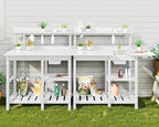 SERWALL Outdoor Potting Bench with Removeable Sink,Rot-Resistant HDPE Potting Table for Outside Gardening, All Weather Use - White