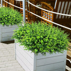 24 Bundles Greenery Artificial Plants Outdoors, Eucalyptus Stems UV Resistant Fake Foliage Plants Faux Boxwood Shrubs Indoor Decorations Artificial Flowers for Garden Pot Porch Fence Hanging Planter