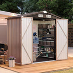 Aoxun 6x4ft Shed with Floor Heavy-Duty Galvanized Steel Outdoor Storage Shed with Double Doors, Ventilated Weatherproof Design for Bike/Generator/Tool Organization (Brown with Floor)