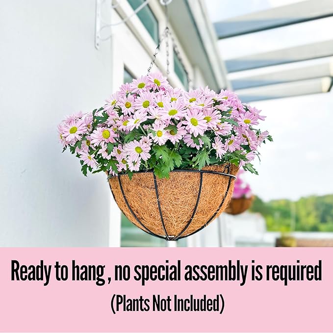 LaLaGreen Hanging Baskets for Plants Outdoor (4 Pack, 8 Inch) Hanging Planters Outdoor with Coco Liner, Small Round Flower Pots with Hanger Metal Wire Holder Deck Patio Porch Garden Balcony Decor