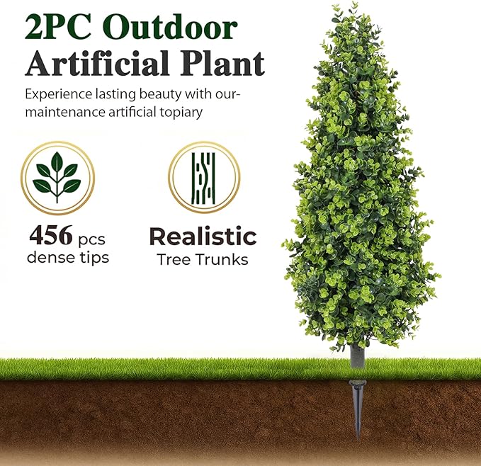 PATIO CHOICE 3ft Artificial Topiary Trees with Ground Spike Set of 2 36" Outdoor Faux Plants Realistic Faux Bushes and Shrubs Decorations for Outdoor Indoor Front Porch Garden