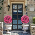 AOKIIE Set of 2 Artificial Pink Boxwood Topiary Ball Tree for Outdoor with Ground Spike, 22" UV Resistant Faux Greenery Shrubs, Fake Plants for Garden Yard Porch Patio(Pink)