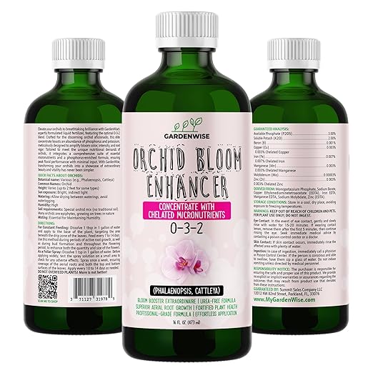 GARDENWISE 0-3-2 Giant Bloom: Orchid Bloom Enhancer - Orchid Bloom Booster - Orchid Food Fertilizer Concentrate - Chelated Nutrients for Healthy Flower & Reblooms (16 OZ)