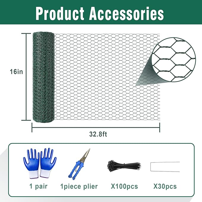 32.8Ft x 16In Plant Protectors from Animals, Metal Plant Chicken Wire Cages Covers Garden Netting for Outdoor Plants to Keeping Rabbits Squirrels Chicken Animals Out