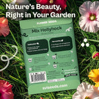 SVI 100 Mix Hollyhock Seeds (Alcea rosea) - Mallow, Common Hollyhock Seed Packets, Attracts Hummingbirds - Heirloom Flower Seeds for Outside & Inside, Meadows, Fences, Beds