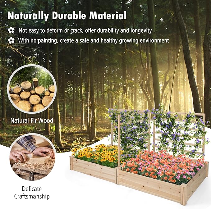 S AFSTAR Raised Garden Bed with 3 Trellis & 2 Planter Boxes, Outdoor Wooden 88" L x 45" W x 43" H Planter Box Kit for Flower Herb Vegetable Fruit Climbing Vines, Gardening Planter for Garden Patio