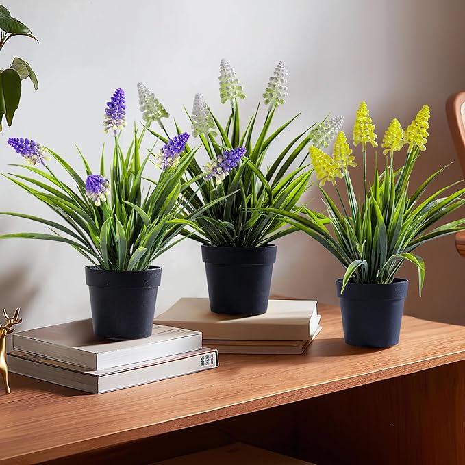 3 Pack Fake Small Plant in Pot Artificial Potted Flowers for Home Decor Fake Flower Plant Greenery Mini Faux Plant for Indoor Bedroom Living Room Office Shelf Bathroom Farmhouse Decor (Type 2)