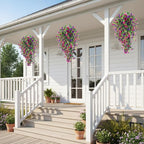 CEWOR 4pcs Artificial Hanging Plants for Outdoor, Fake Flowers Faux Silk Daisy with Eucalyptus, UV Resistant Realistic Faux Flower Greenery for Outside Indoor Home Porch Patio Decor, Purple