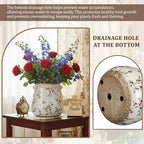 Ceramic Scroll Planter 6.5 Inch Chinoiserie Floral Vase with Drainage Holes Vintage Flower Vase Flower Pot Rustic Ceramic Pots for Indoor Plants Garden Home Bookshelf Decor(Milky)