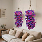 Artificial Flowers for Outdoors Fake Fuchsia Purple Morning Glory Hanging Flower Decoration, 2Pcs Realistic Faux Plants Petunias Long Trailing Vines,Spring Decor for Porch Patio Balcony Planter Yard