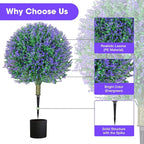 25.6" Artificial Lavender Topiary Ball Plants, 2 Pack Faux Bushes with Spike – UV Resistant & Fade Resistant Artificial Shrubs, Spring Artificial Plants for Indoor Outdoor Front Porch Garden