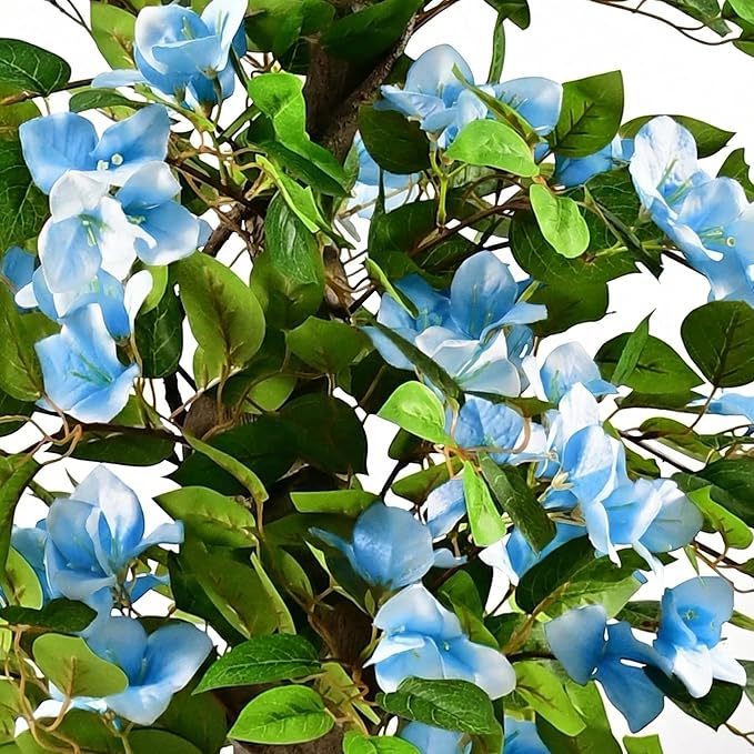 Artificial Bougainvillea Tree -5FT Faux Bougainvillea Tree with Realistic Flowers, Tall Fake Flower Tree for Indoor or Outdoor Decor, Silk Floral Plant for Living Room, Porch, Garden (Blue/White)
