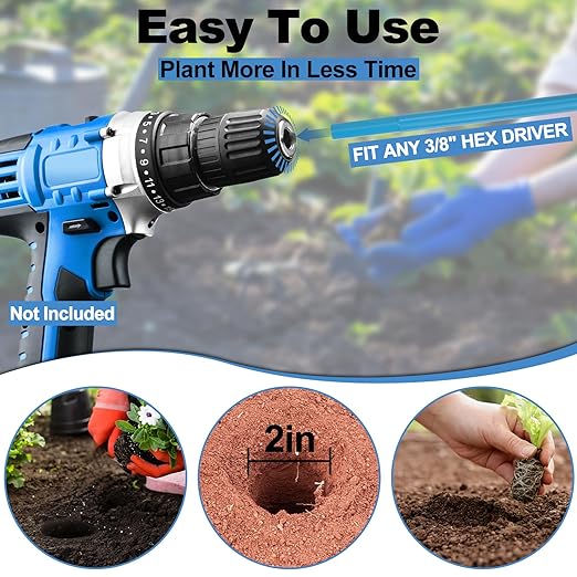 Auger Drill Bit for Planting 2x32 Inch, No Squat Spiral Post Hole Digger, Long Handle Easy Planter for Bulb & Bedding Plant, Garden Drill Auger for 3/8'' Hex Drive Drill