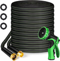 Garden Hose 100ft Flexible Water Hose Non-Expandable High Pressure Kink-Free Leakproof Durable Portable Lightweight Outdoor Yard Lawn Black Fabric Watering Hose with 3/4" Aluminum Fittings