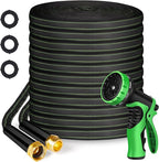 Garden Hose 100ft Flexible Water Hose Non-Expandable High Pressure Kink-Free Leakproof Durable Portable Lightweight Outdoor Yard Lawn Black Fabric Watering Hose with 3/4" Aluminum Fittings