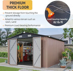 Aoxun 10x12 Shed with Brown Floor Galvanized Steel Outdoor Storage Shed Metal Garden Shed with Moisture-Proof Floor & Ventilation, Sloped Roof for Bike/Generator/Tool Storage (Brown with Floor)