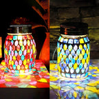 2 Pack Solar Outdoor Mosaic Lantern,Solar Lights Outdoor Hanging Lanterns Rechargeable Waterproof Table lamp Mosaic Night Light for Garden, Patio, Party, Yard, Outdoor/Indoor Decorations