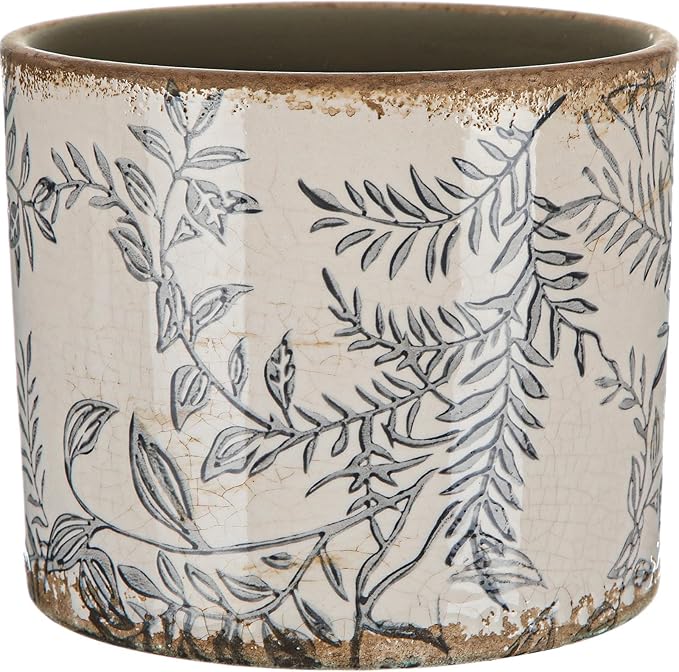 Potchen Indoor Ceramic Plant Pots with Drainage Hole 5 Inch Chinese Glaze Ice Crack Flower Pot Vintage Succulent Pots Porcelain Decorative Planter for Plants Herb Home Decor(Grey,Retro Style)