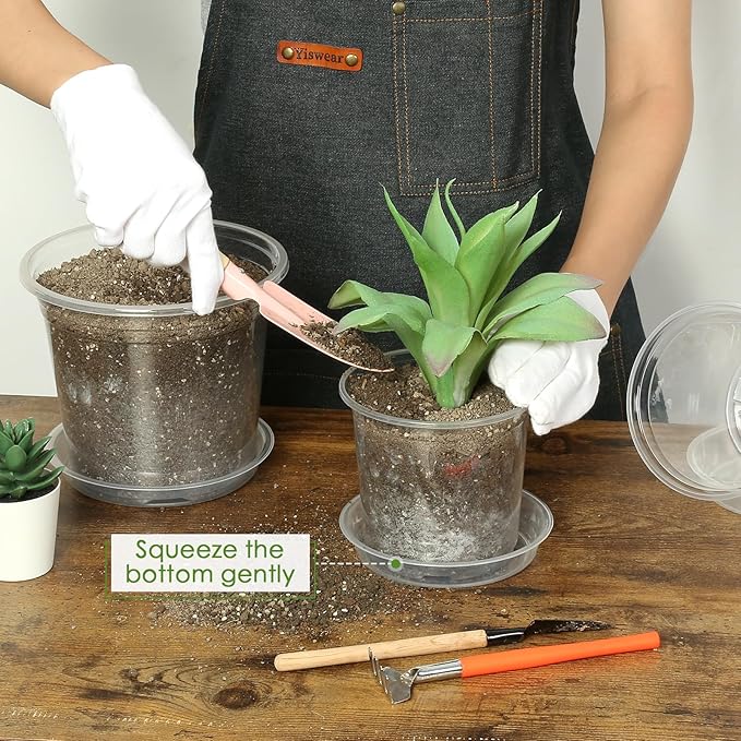 7 Inch Clear Nursery Pots for Plants with Sacuers 15 Pack, Plastic Flower Pots with Drainage Holes, Variety Pack Seedlings Garden Pot for Indoor Outdoor (7 inch)