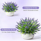 AmyHomie Fake Plants Artificial Flowers for Outdoors – 16 Bundles Fake Lavender Plants & Monkey Grass, UV Resistant Faux Greenery for Patio, Porch, Planter, Garden and Window Decor