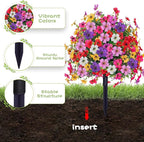 2 Pack Artificial Topiary Ball Tree with Ground Spike,23" Outdoor UV Resistant Fake Boxwood Bushes with Flower Violet,Shrub Faux Plants Evergreen Tree for Garden Porch Yard Patio Spring Decor