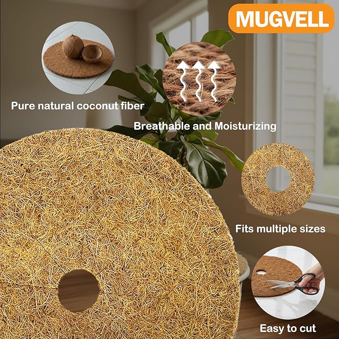 Coco Coir Mulch for Landscaping, 24 Inch Coconut Liners for Planters, 3 Pcs Coconut Fiber Tree Ring, Plant Covers from Animals,Dirt and Tree Protectors