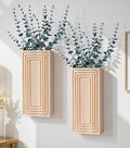 Wooden Wall Planter Vase, 2 Pack Natural Wood Hanging Vases with Fake Eucalyptus for Indoor Modern Boho Farmhouse Wall Art Decor for Home Indoor Kitchen Modern Farmhouse Bathroom
